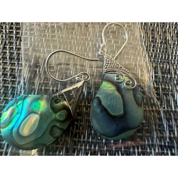 925 Sterling Silver Abalone Shell Drop Earrings Mother of pearl colorful rare - Picture 1 of 3
